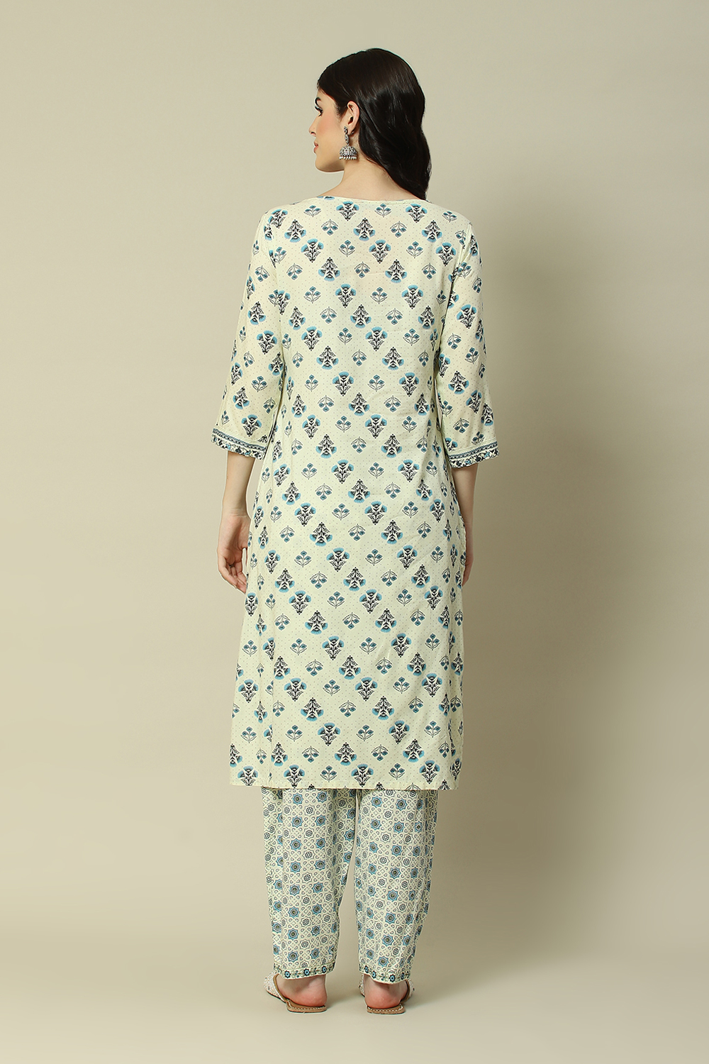 Ecru LIVA Straight Printed Kurta Palazzo Suit Set image number 4