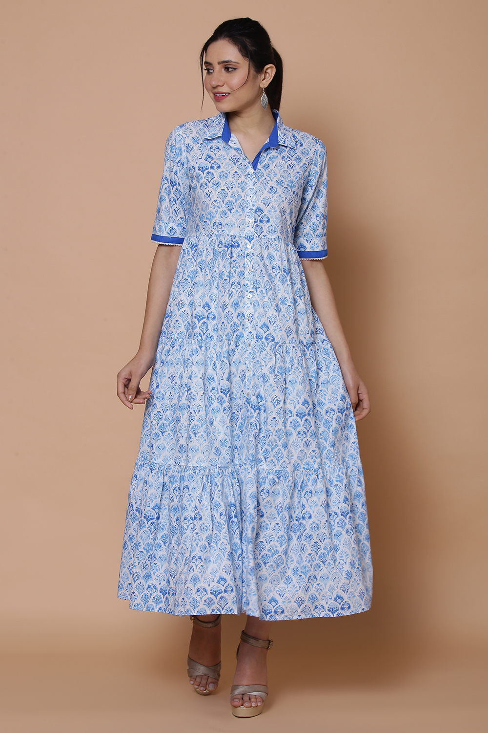 Blue Cotton Slub Tired Dress image number 2