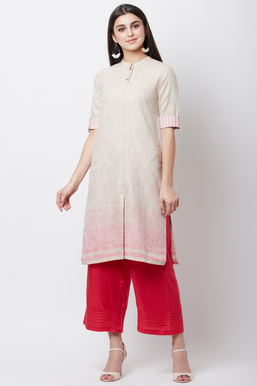 Beige Poly Cotton Straight Kurta image number 0