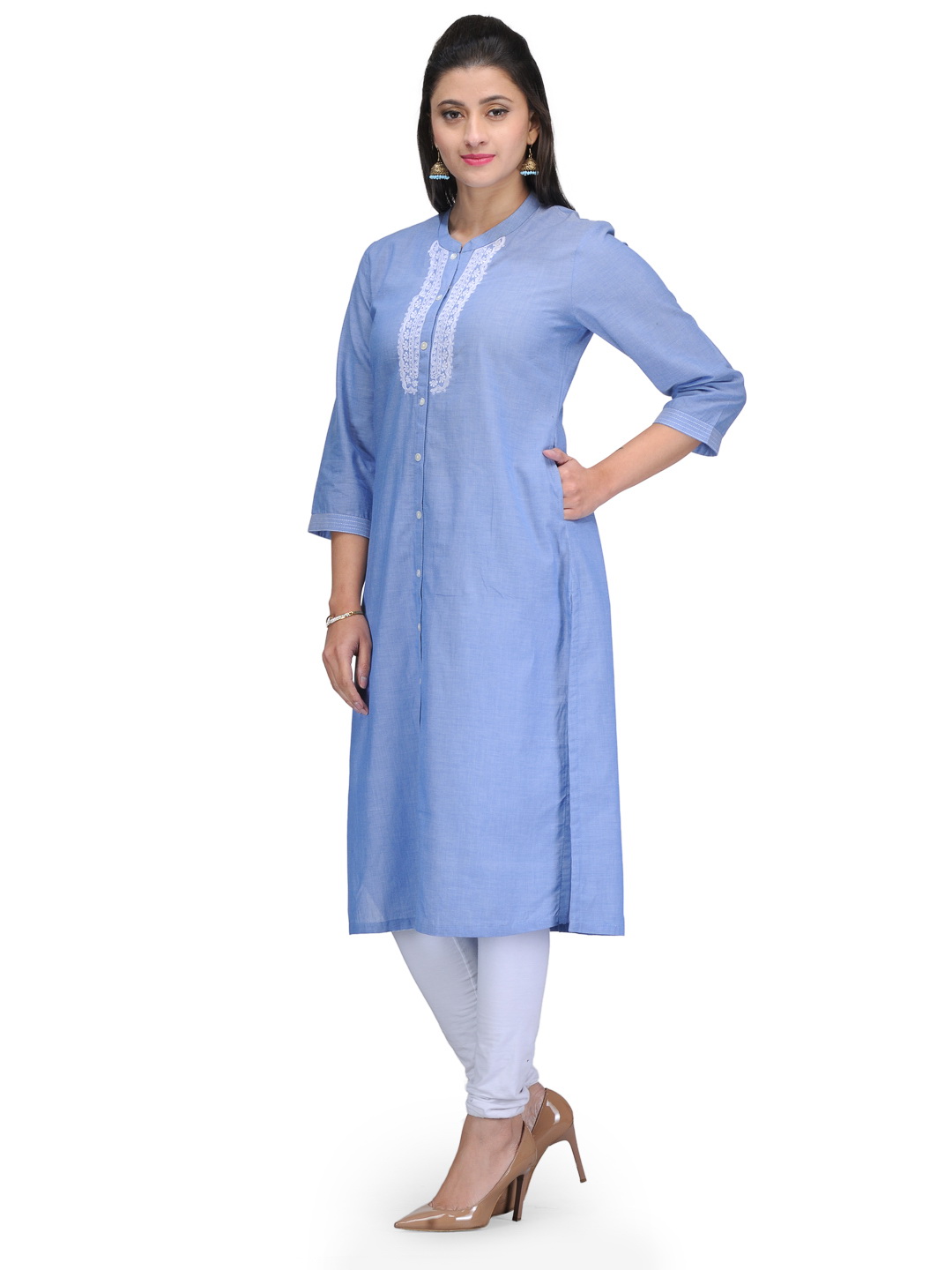 Blue Cotton Straight Kurta image number 2