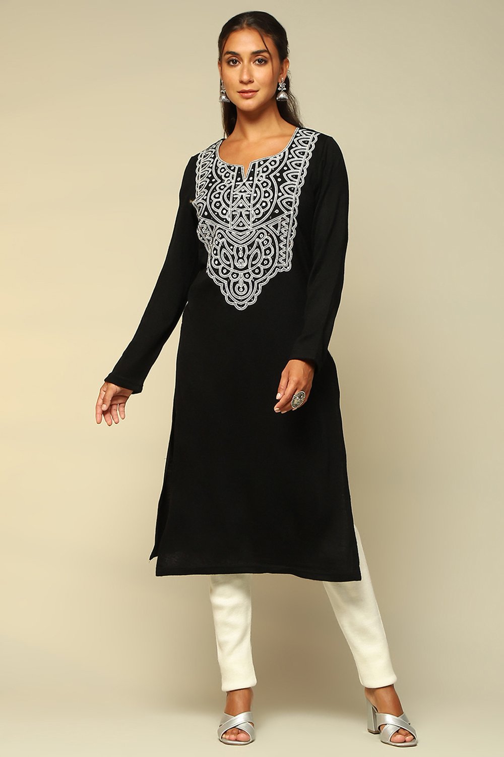 Black Acrylic Straight Kurta image number 5