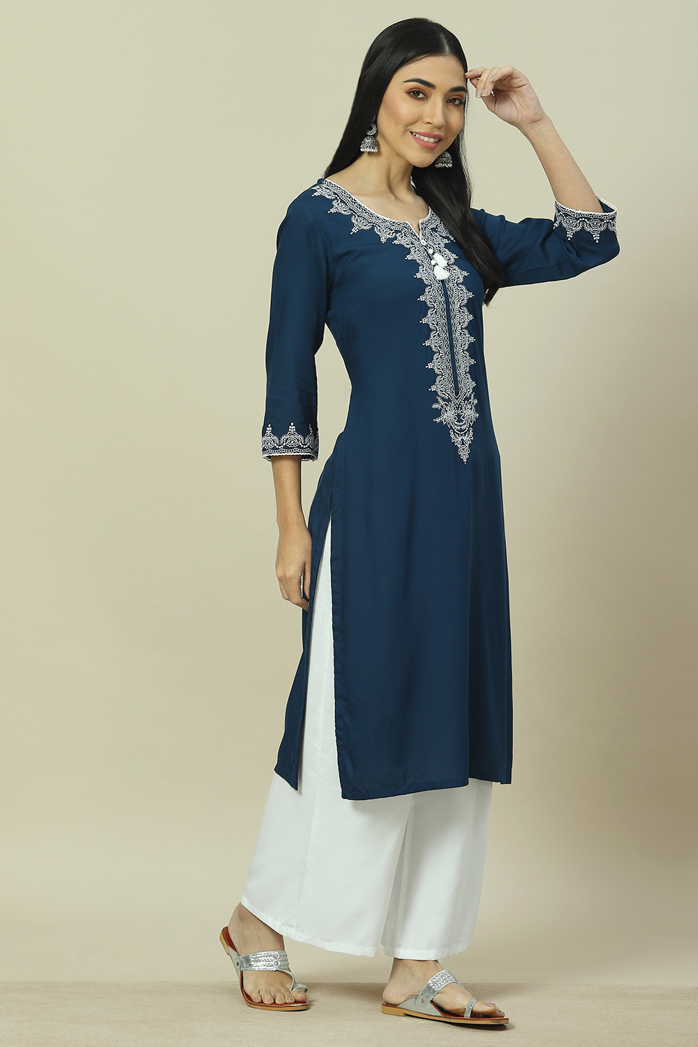 Lime Green LIVA Straight Kurta image number 3