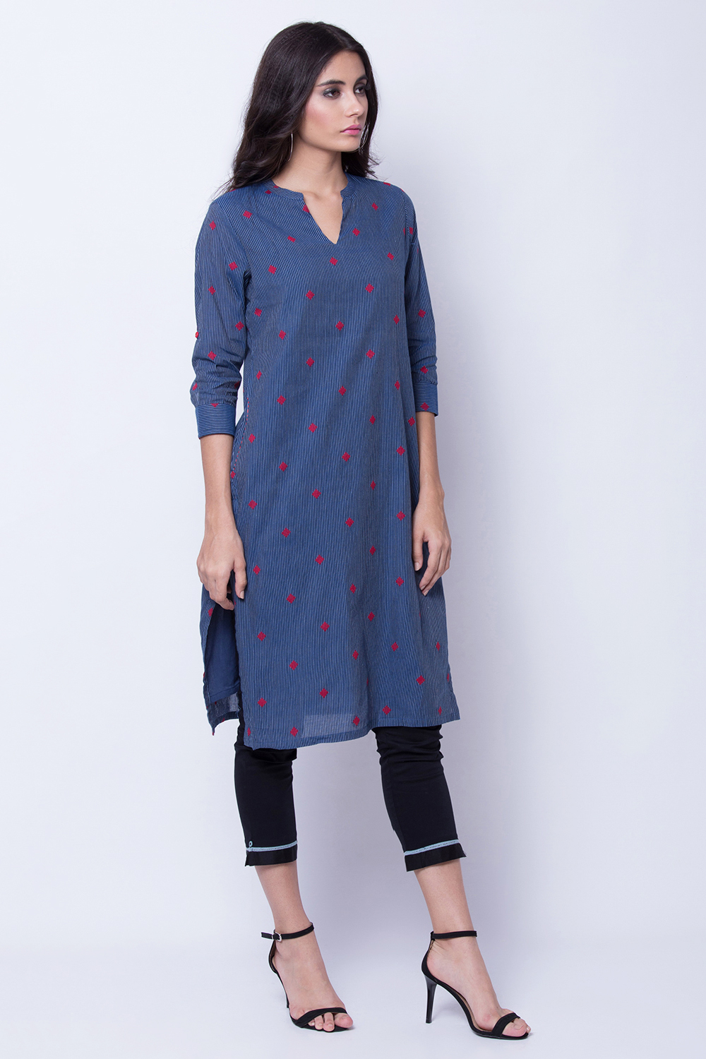 Blue Poly Cotton Straight Kurta image number 2