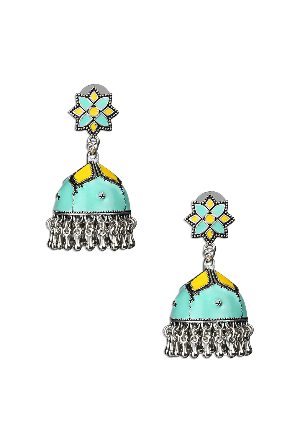 Turquoise And Yellow Enamel Earrings image number 1