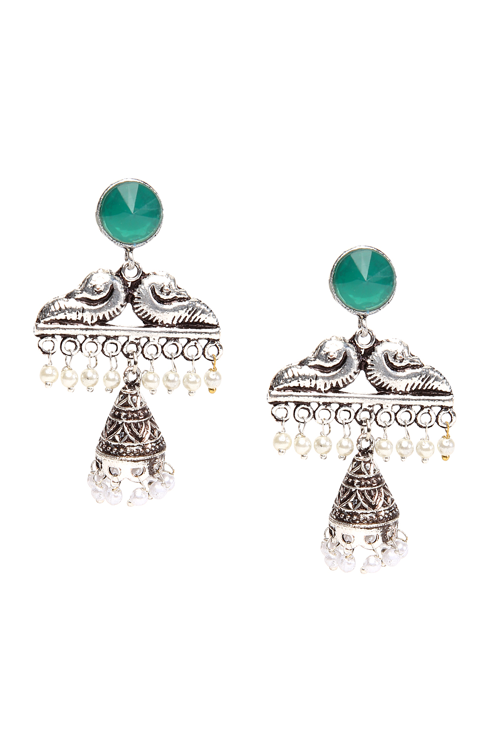 Green Metal Brass Earrings image number 1
