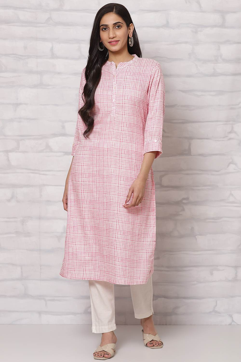 Pink LIVA Straight Kurta image number 0