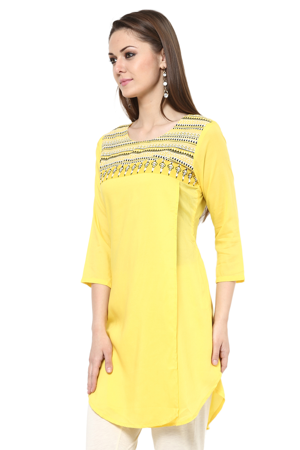 Yellow Straight Viscose Rayon Indie Top image number 3
