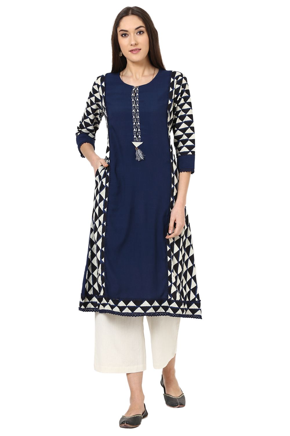 Indigo A-Line Viscose Rayon Kurta image number 0