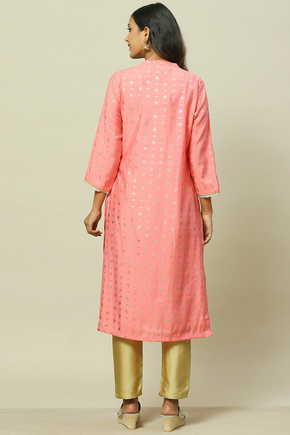 Pink LIVA Straight Kurta image number 4