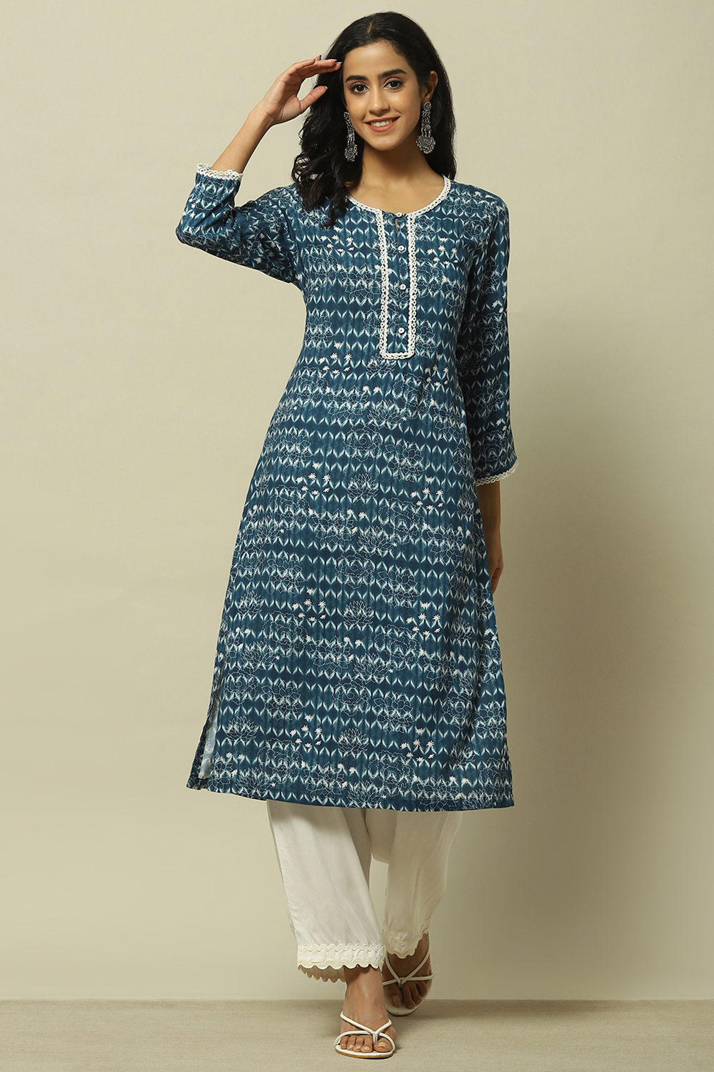 Blue Printed Straight Kurta image number 0