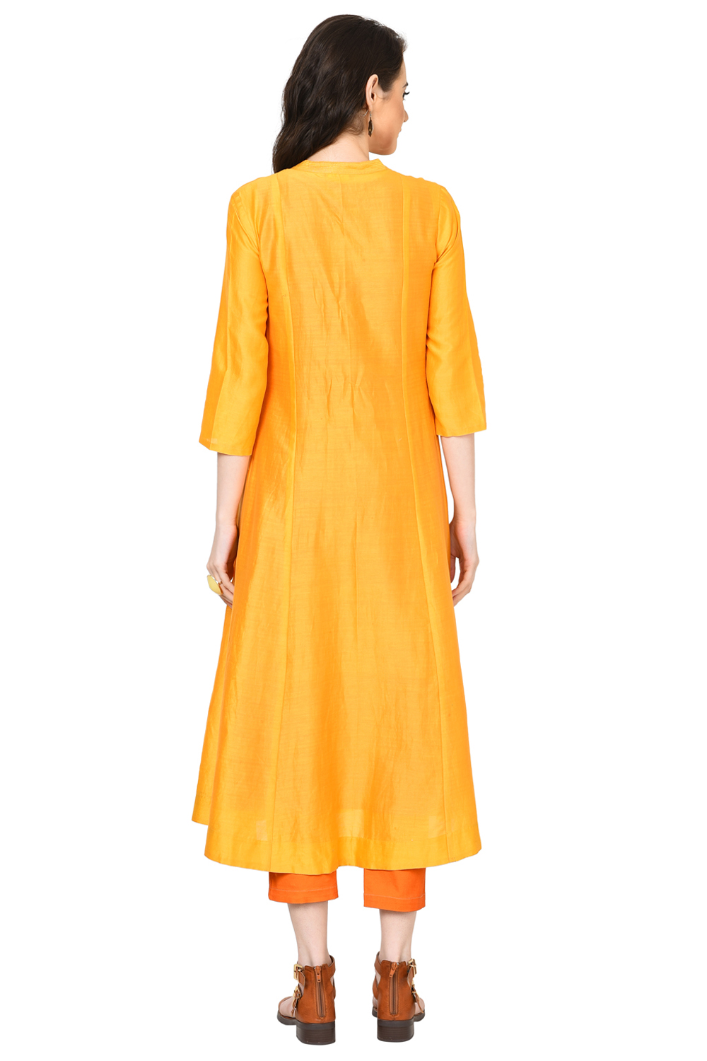 Yellow Kalidar Polyester Kurta image number 4