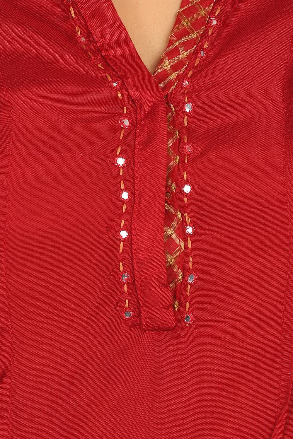Red Straight Viscose Cotton Indie Top image number 4