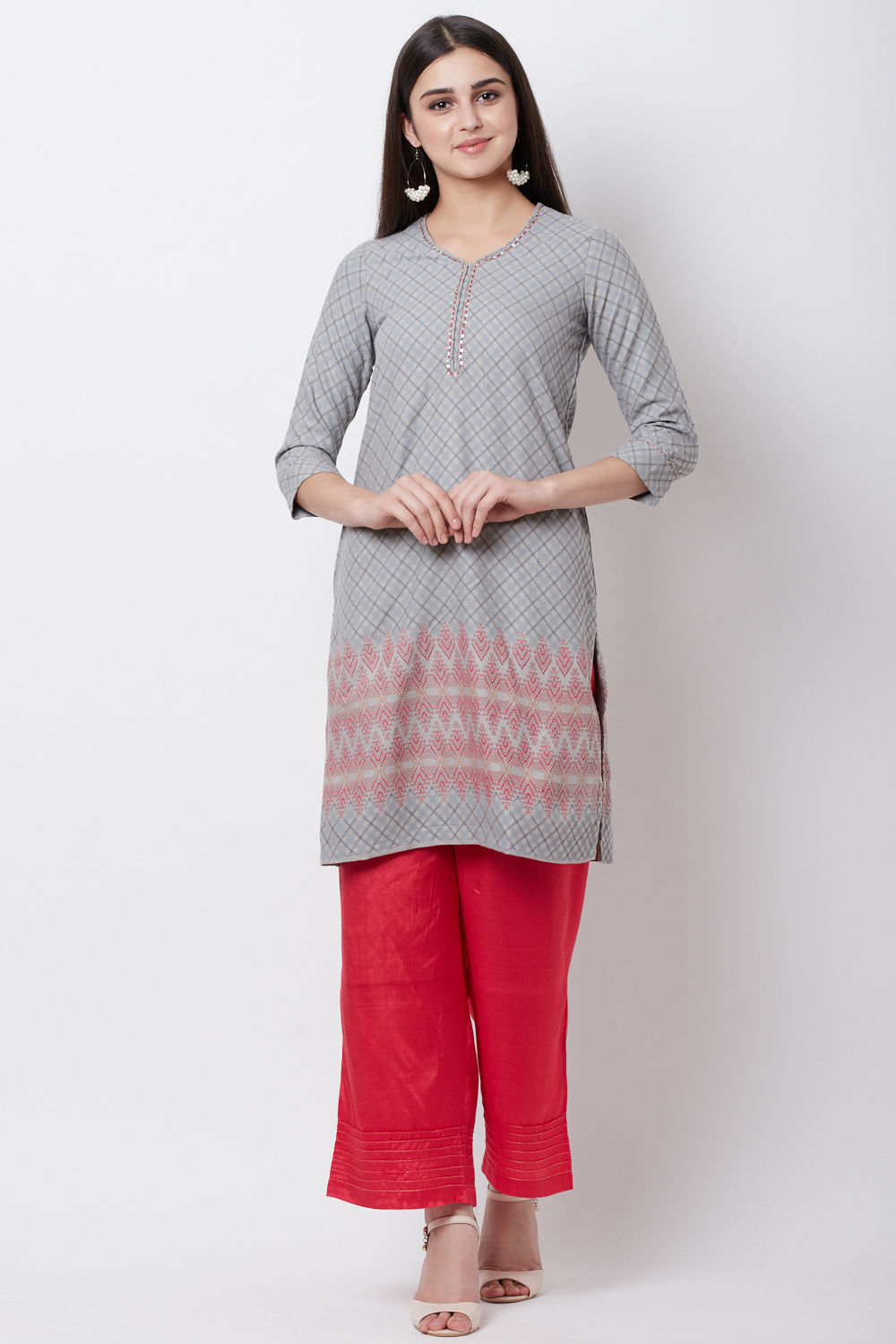 Grey Poly Cotton Straight Kurta image number 0