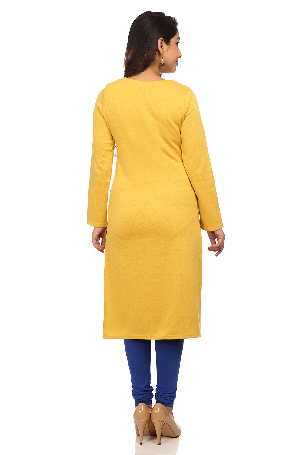 Mustard Poly Cotton Straight Kurta image number 4