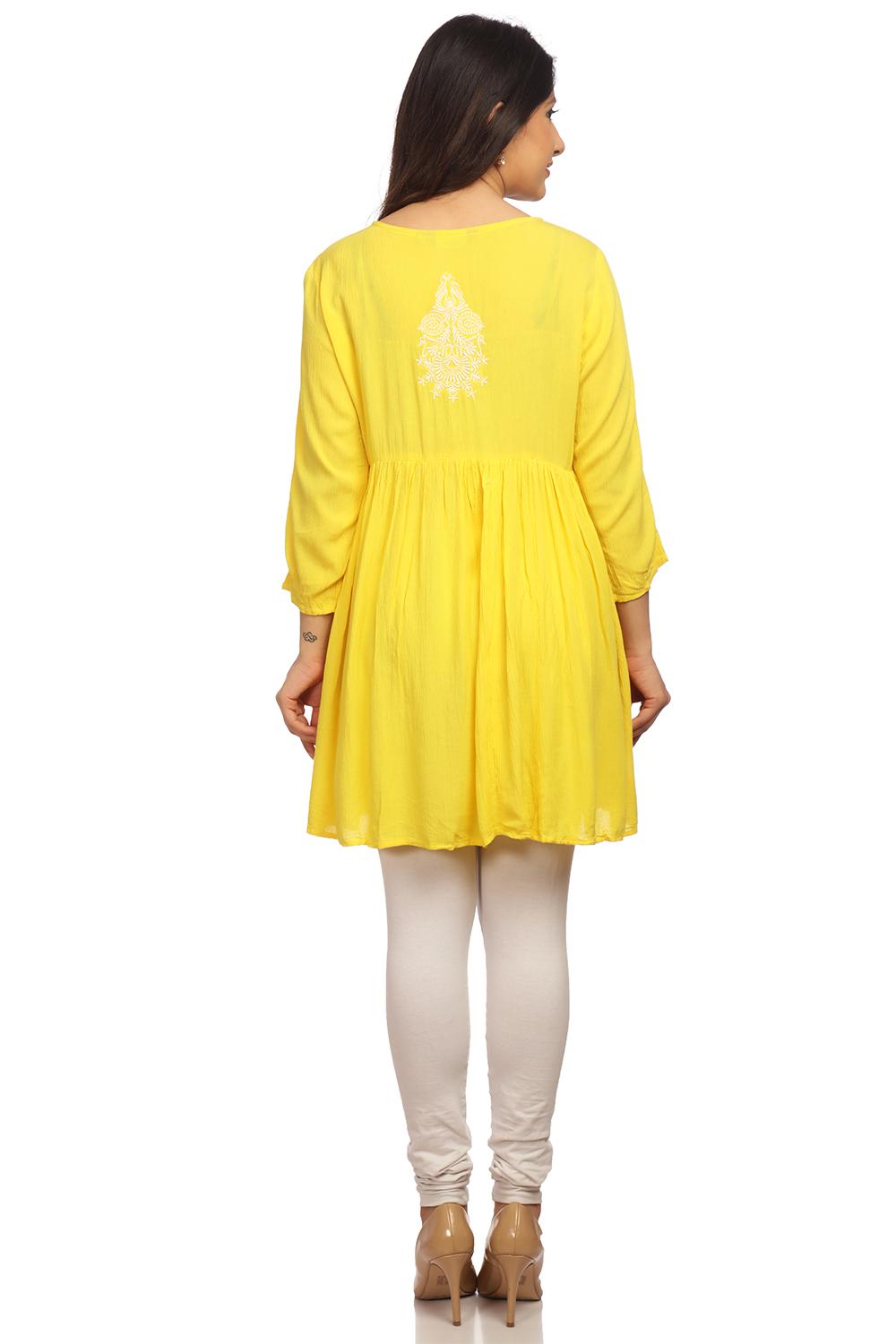 Yellow Flared Viscose Rayon Indie Top image number 4