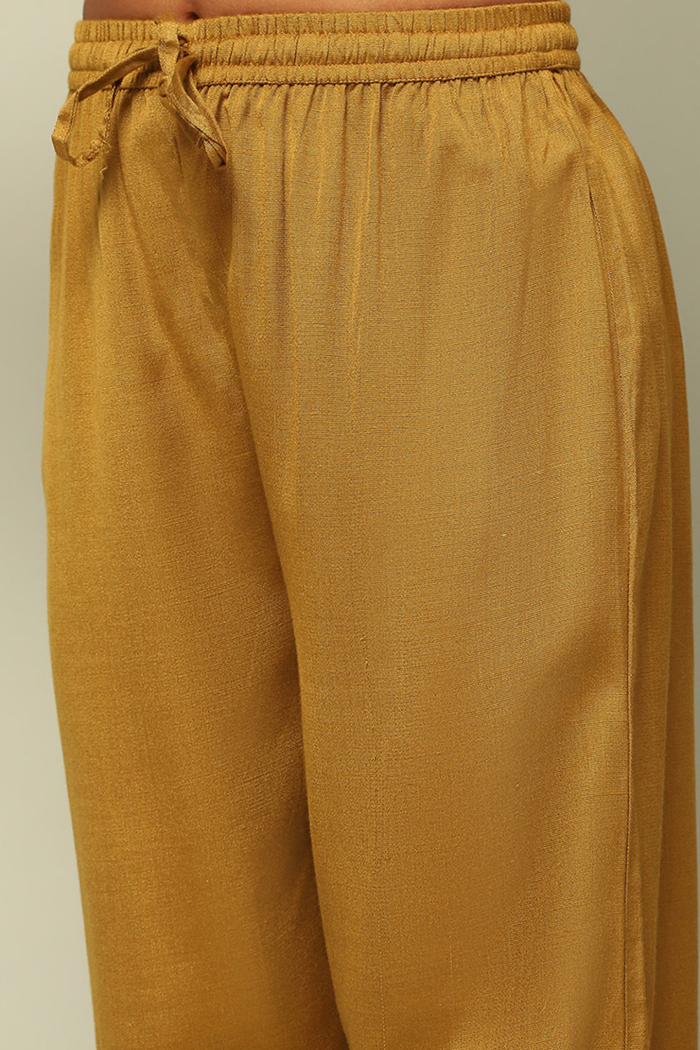 Mustard Acrylic Straight Yarn Dyed Kurta Palazzo Suit Set image number 2