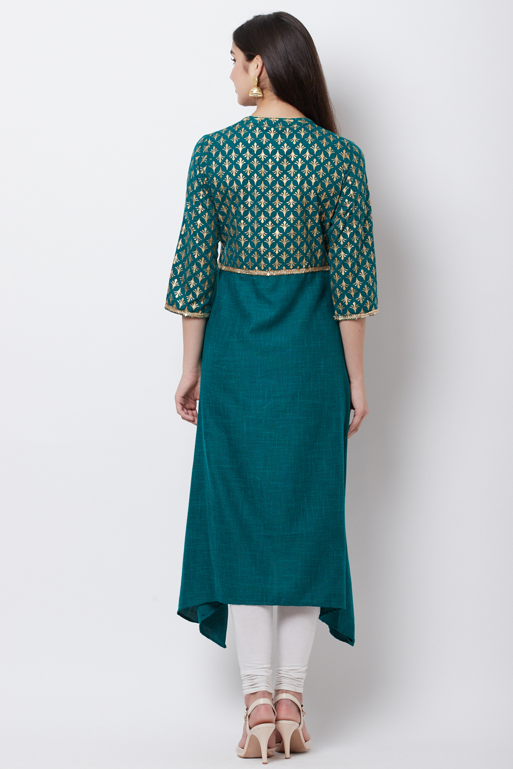 Green Poly Cotton A Line Kurta image number 4