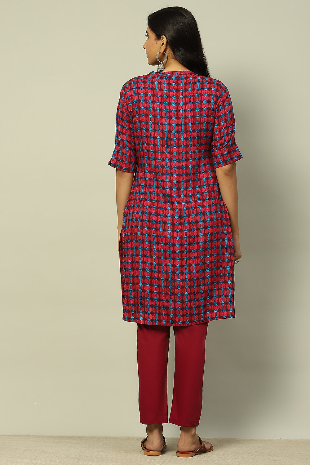 Blue Geometric Printed Straight Kurta image number 3