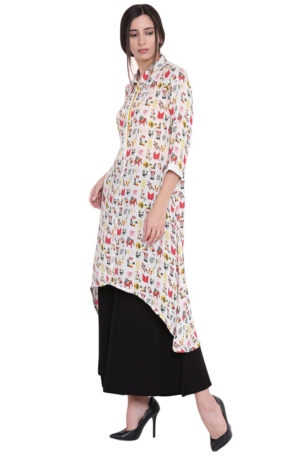 Ecru Rayon Asymmetric Kurta image number 2