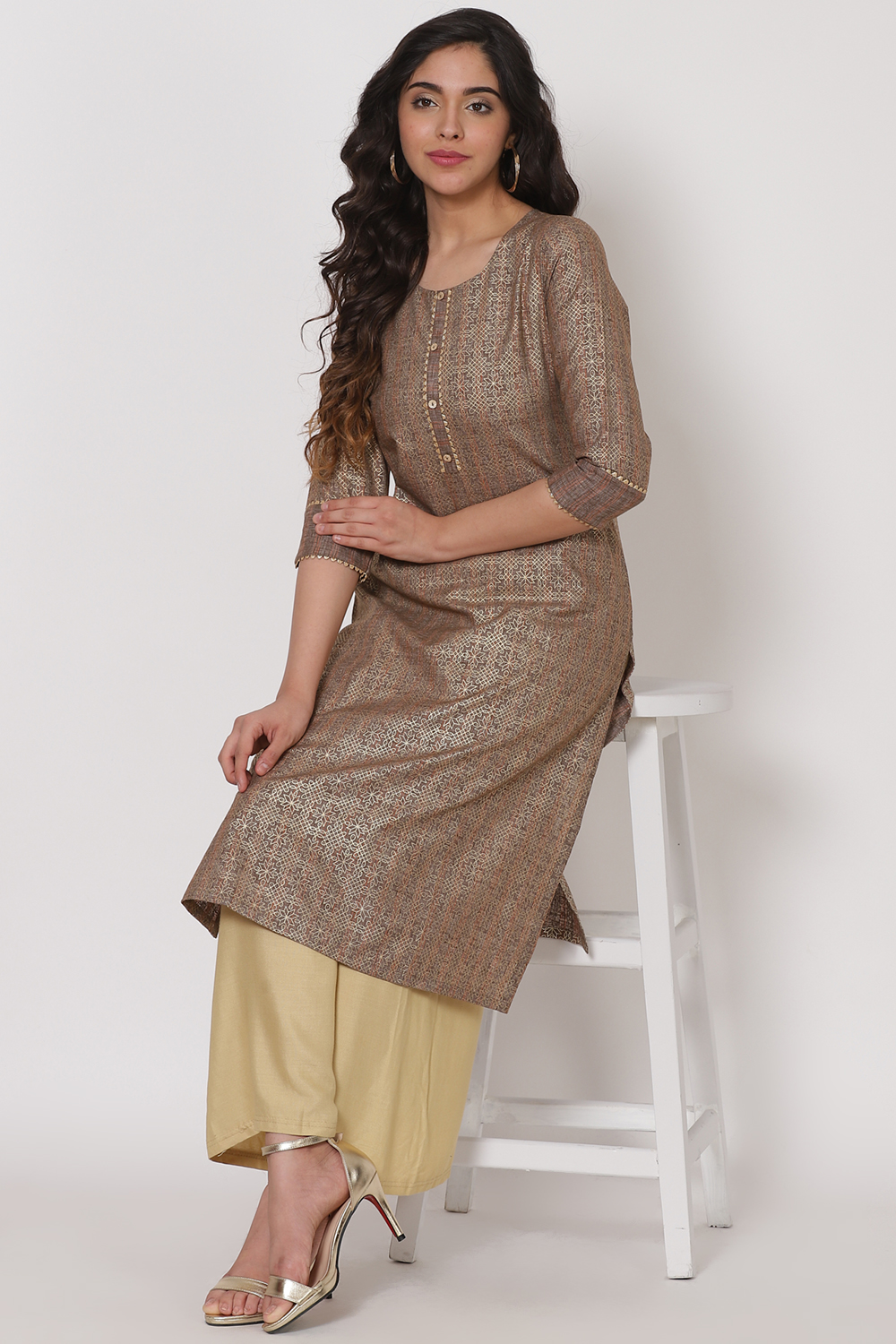 Peanut Brown Polyster Kurta image number 4