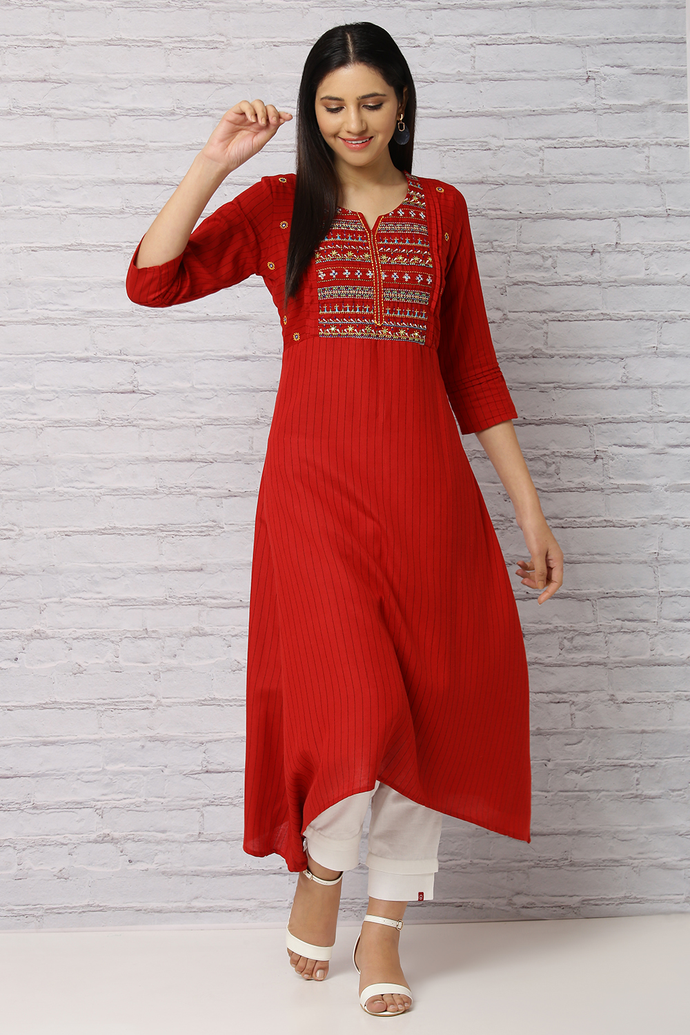 Red Viscose A Line Kurta image number 0