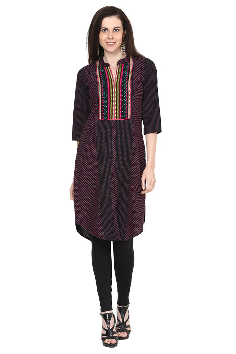 Black Straight Cotton Kurta image number 0