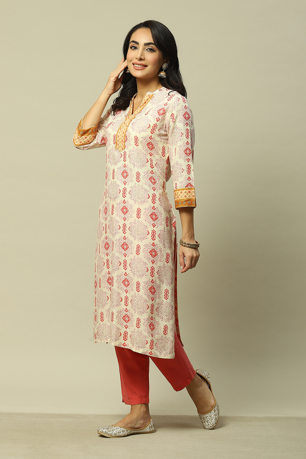 Green LIVA Straight Printed Kurta image number 2