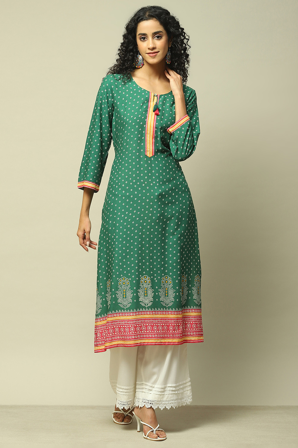 Green LIVA Straight Printed Kurta image number 0