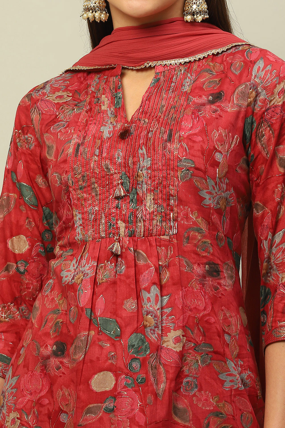 Pink Cotton Straight Printed Kurta Pants Suit Set image number 1