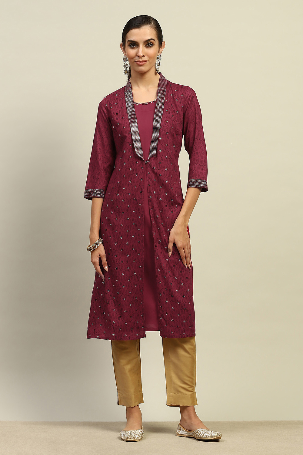 Red Rayon Slub Printed Straight Kurta image number 0