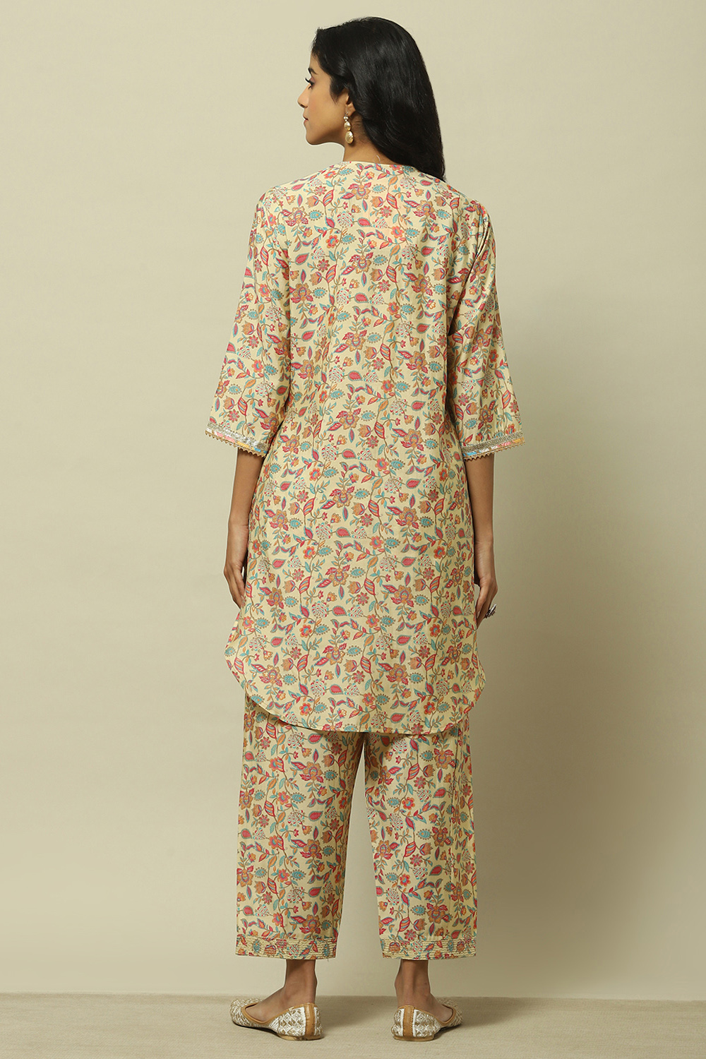 Ecru Viscose Blend Floral Printed Straight Co-ord Set image number 4