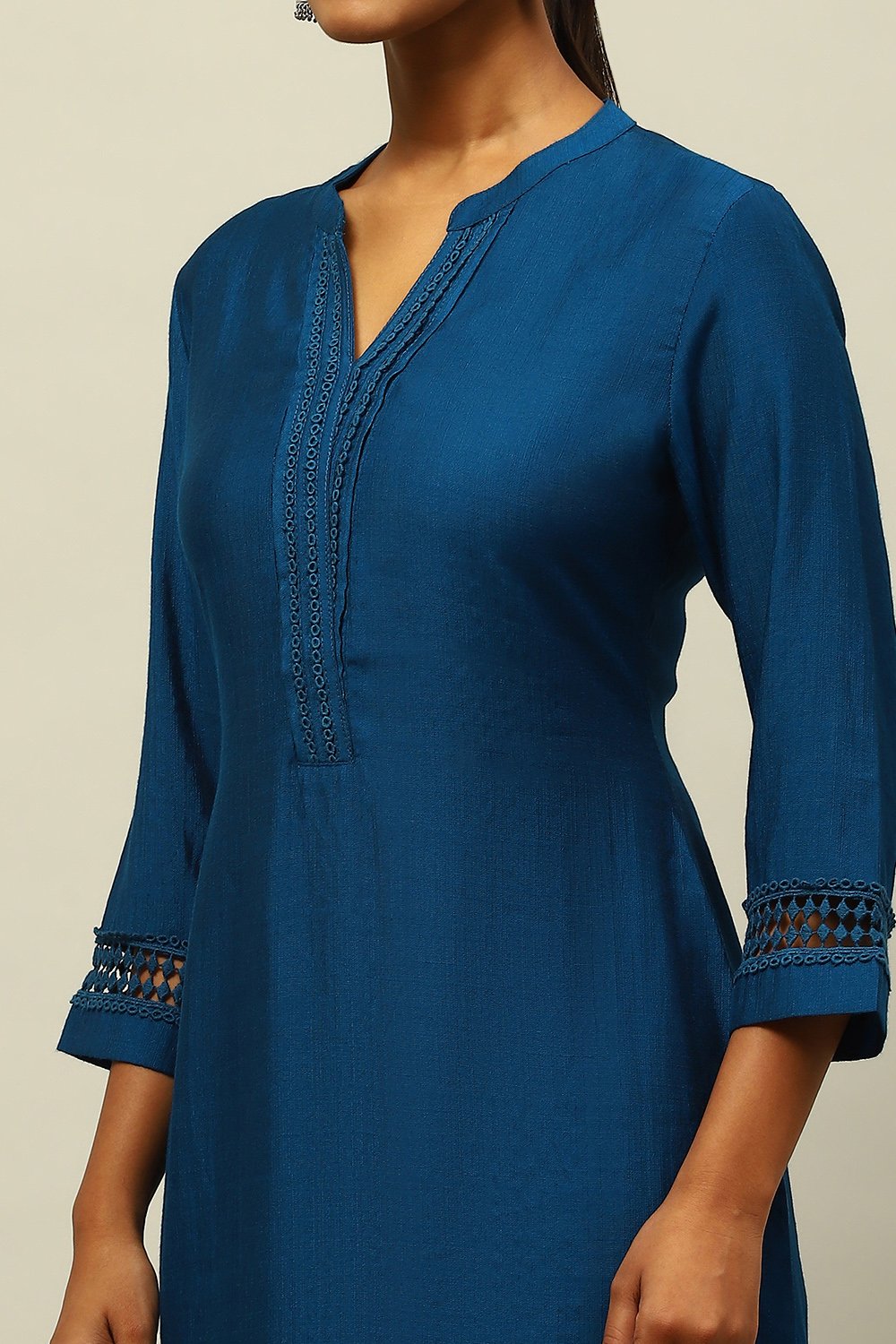 Blue Viscose Blend Straight Kurta image number 1