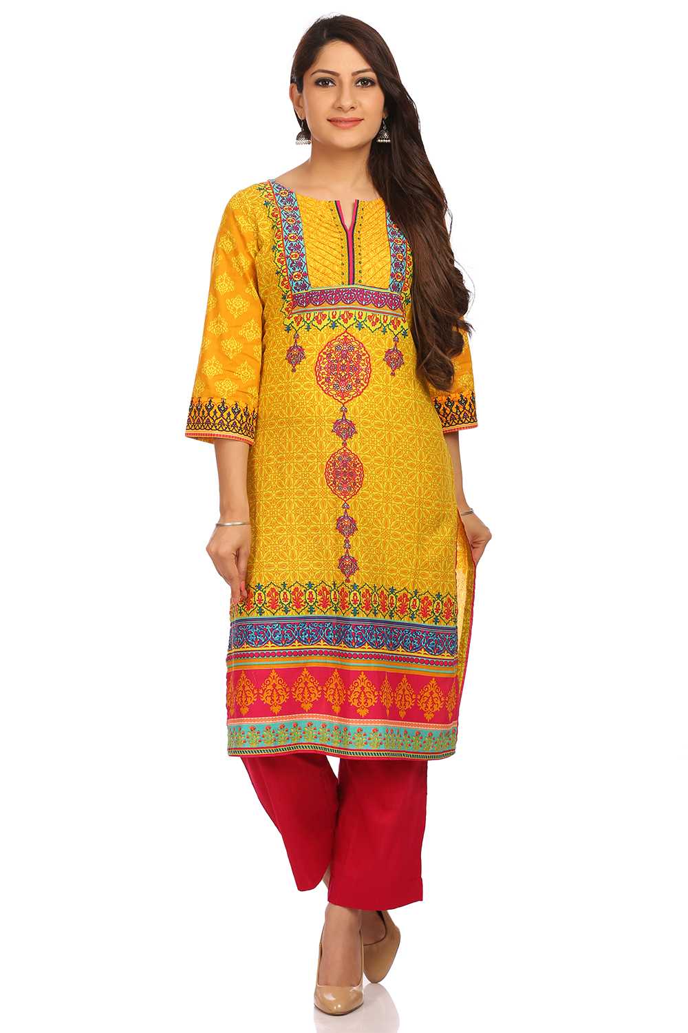 Yellow Straight Cotton Kurta image number 0