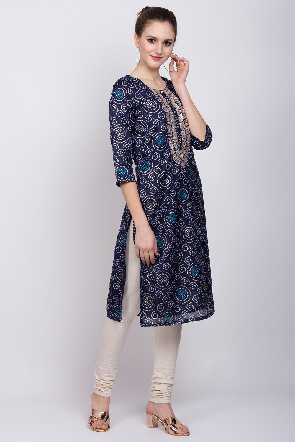 Navy Blue Art Silk Straight Kurta image number 5