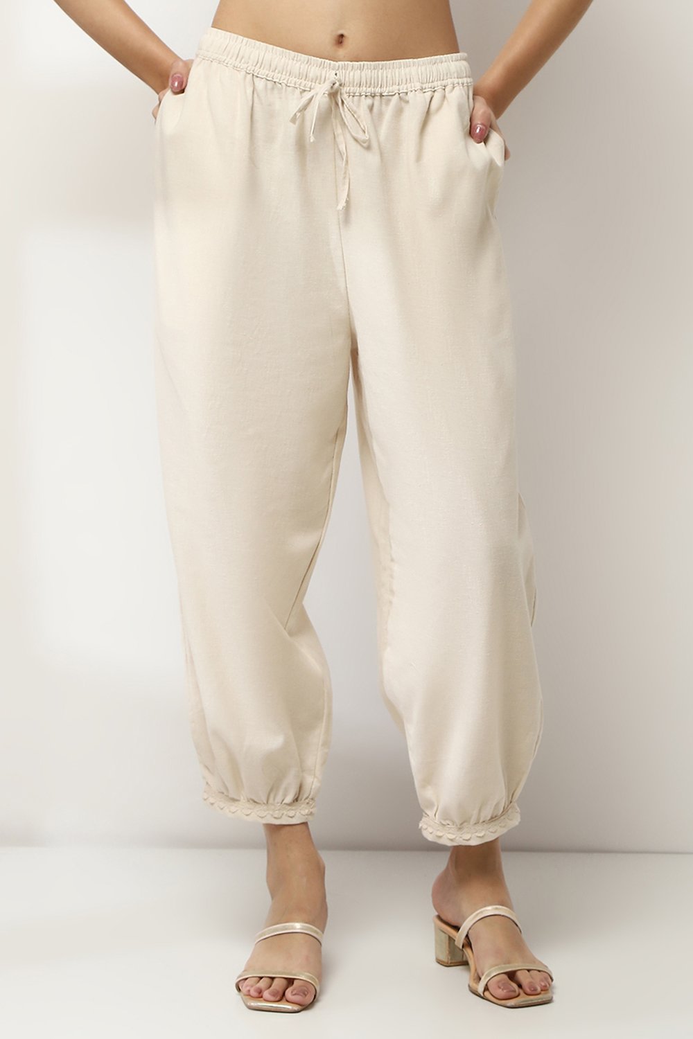 Ivory Cotton Blend Pants image number 5