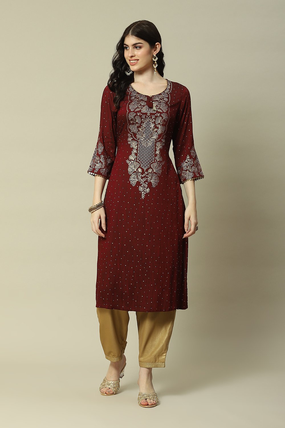 Maroon Poly Viscose Straight Printed Kurta image number 5