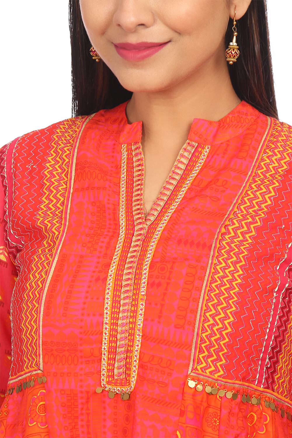 Orange Kalidar Polyester Suit Set image number 1
