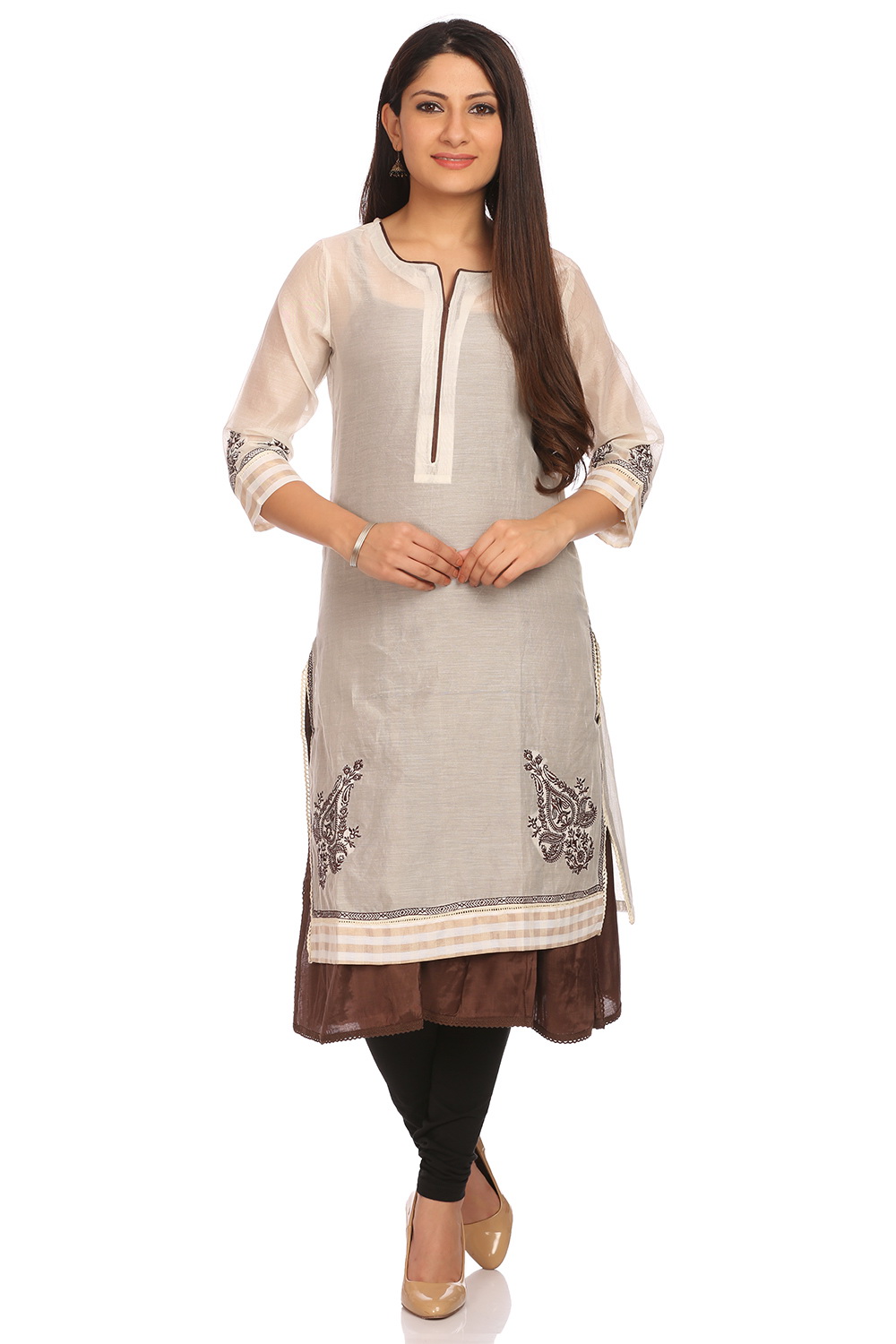 Off White Poly Cotton Straight Kurta image number 0