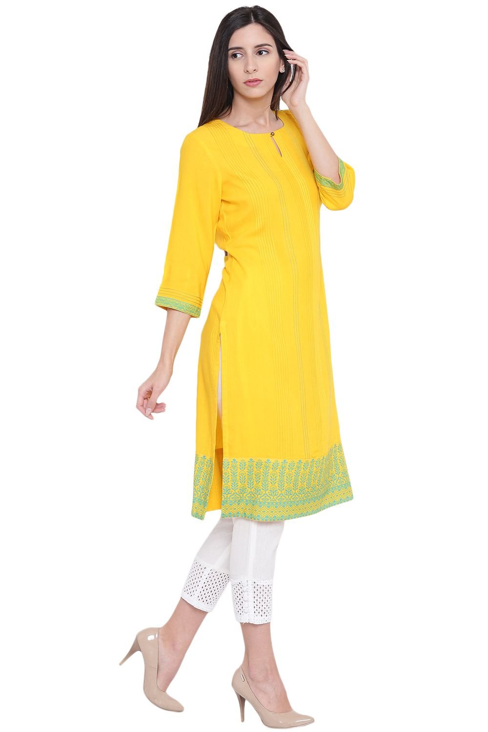 Light Yellow Viscose Straight Kurta image number 3