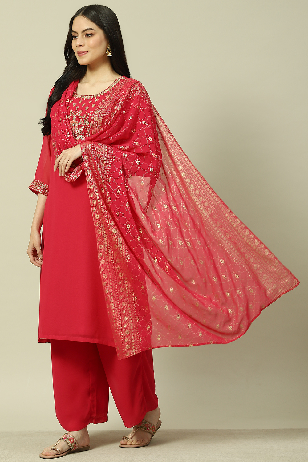 Pink Cotton Blend Woven Straight Kurta Suit Set image number 0