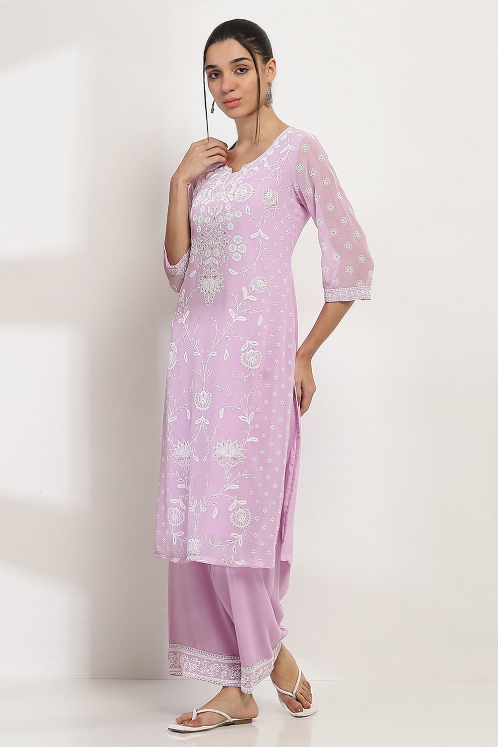 Lavender Polyester Straight Kurta image number 3