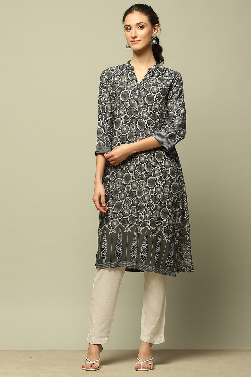 Black Rayon Printed Straight Kurta image number 5