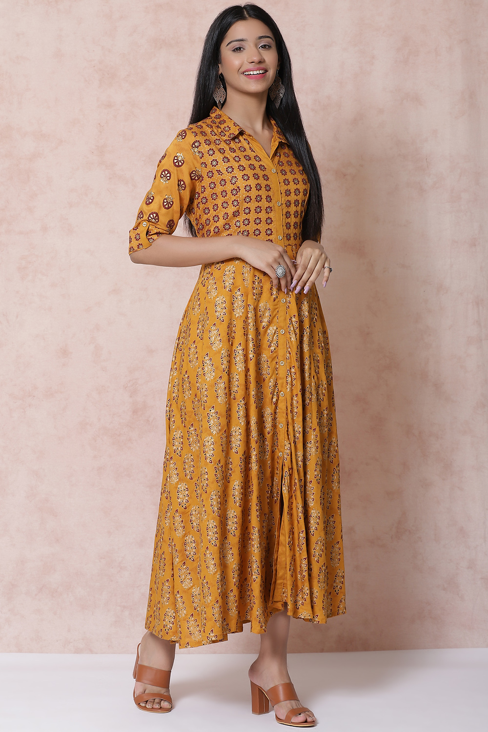 Mustard LIVA Kalidar Dress image number 3