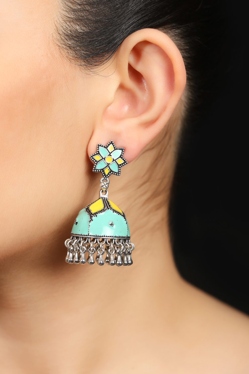 Turquoise And Yellow Enamel Earrings image number 0