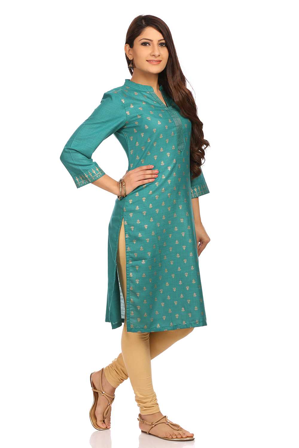 Teal Green Straight Viscose Kurta image number 1