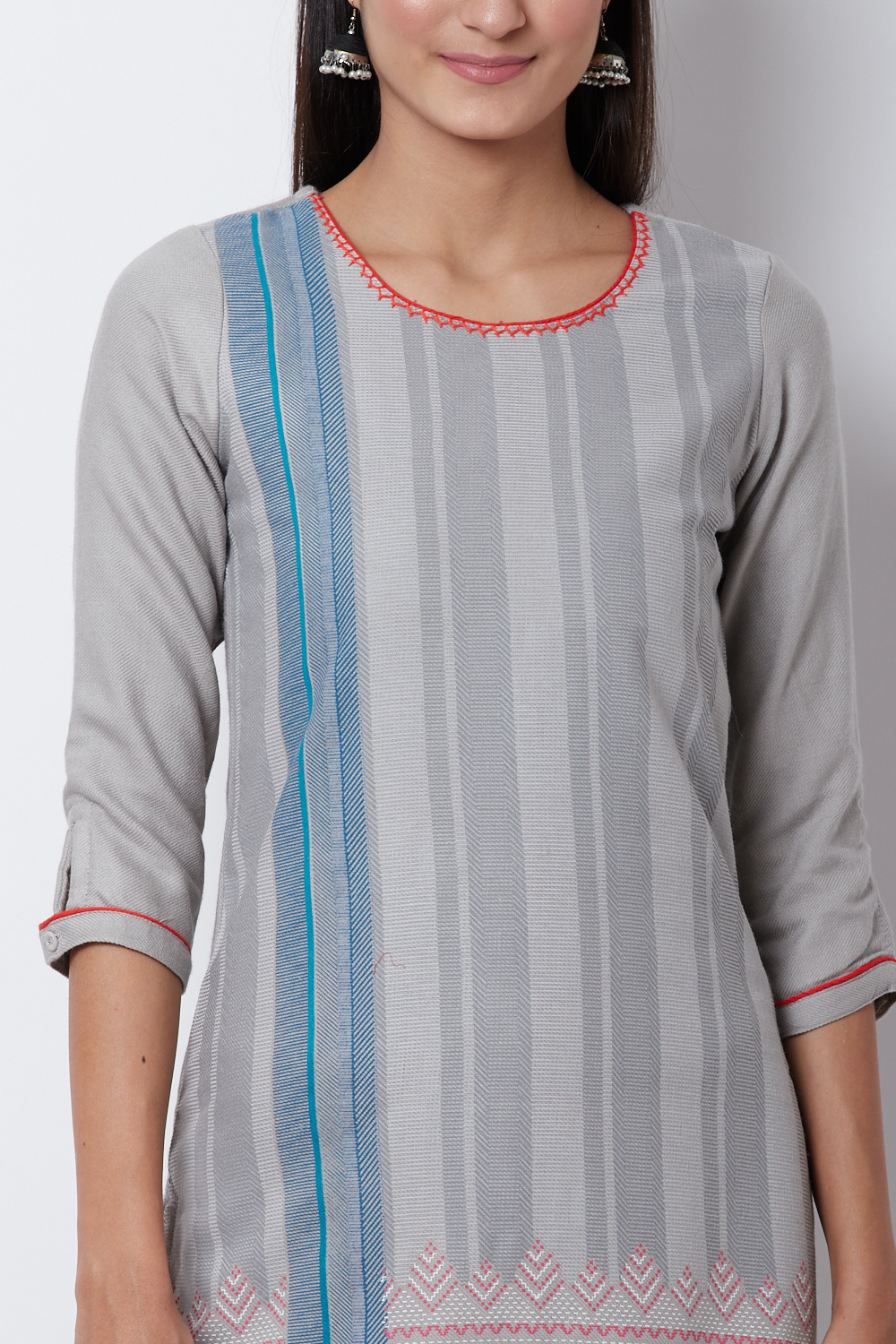 Grey Poly Cotton Straight Kurta image number 1