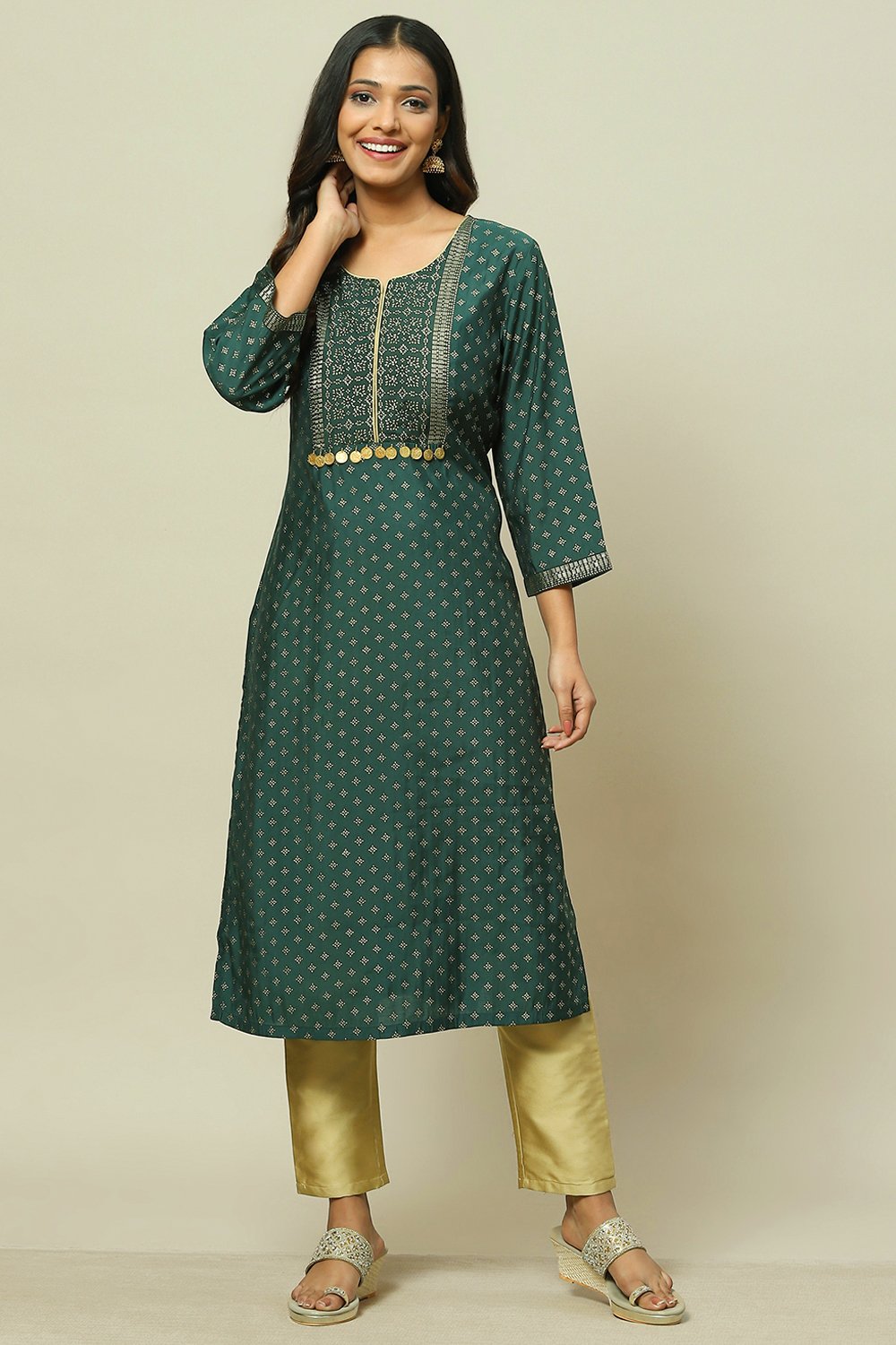 Green LIVA Straight Kurta image number 5