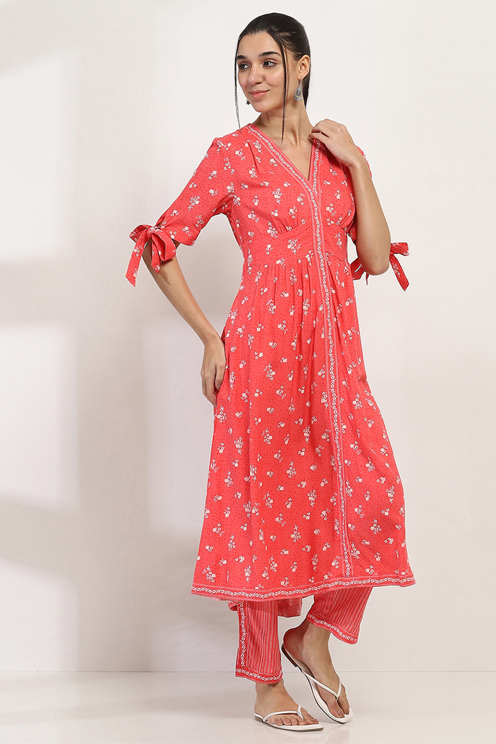 Coral Viscose Rayon Flared Dress image number 4