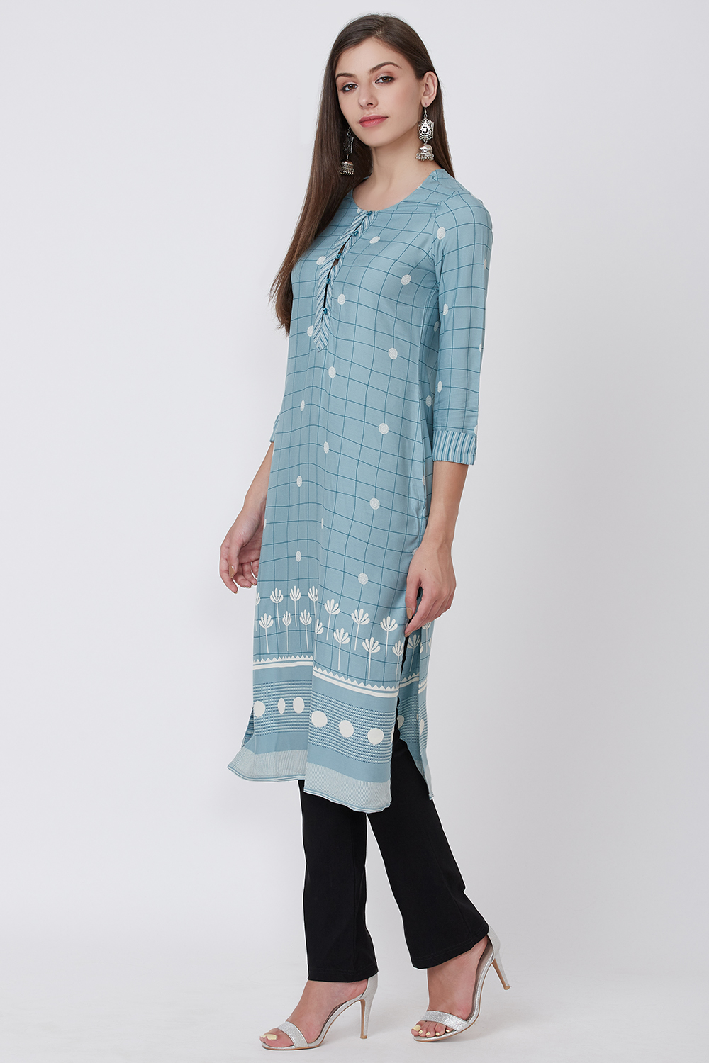 Blue Viscose Rayon Straight Kurta image number 3