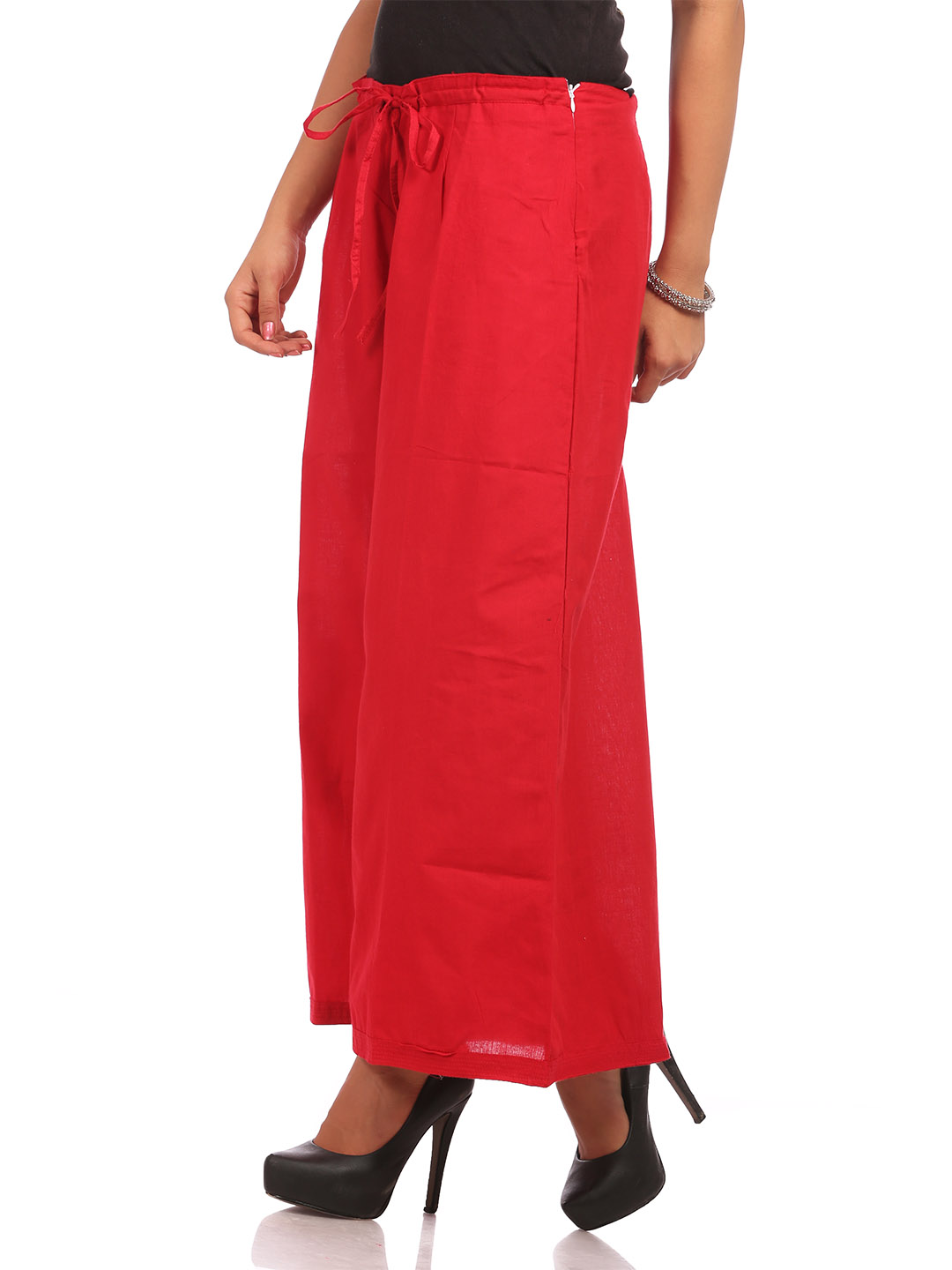 Red Asymmetric Cotton Palazzo image number 3